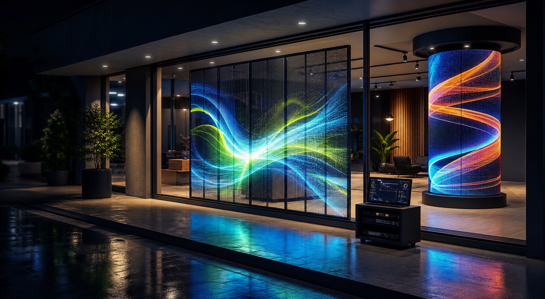 Modern LED window and curved advertising display concept